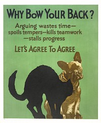 Why bow your back? (1929) sitting dog looking at an arching black cat poster by Willard Frederic Elmes.  Original public domain image from the Library of Congress. Digitally enhanced by rawpixel.