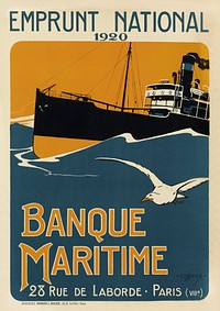 Lessieux. "1920 National Loan, Maritime Bank" lithography (1920). Original public domain image from the Carnavalet Museum. Digitally enhanced by rawpixel.