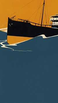 Fishing vessel mobile wallpaper, industrial illustration.   Remixed by rawpixel.