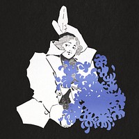 Vintage woman holding blue flower bouquet illustration.   Remixed by rawpixel.