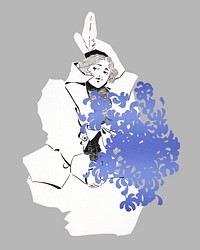 Woman with blue flower bouquet illustration.  Remixed by rawpixel.