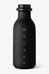 Black reusable water bottle mockup psd