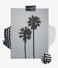 Aesthetic paper mockup, gray, palm tree design psd