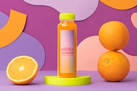 Summer juice bottle mockup, beverage packaging in colorful design psd