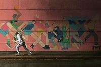 Urban wall mockup psd on the street