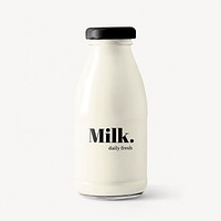 Glass milk bottle mockup psd with label product packaging