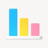 Declining bar chart clipart, business downfall 3D graphic psd