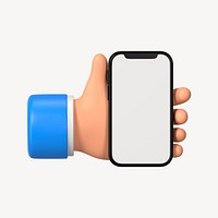 Smartphone screen mockup, 3D hand illustration psd