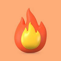 Orange flame clipart, 3D icon illustration psd