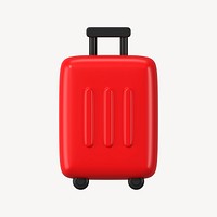 Red luggage 3D collage element, travel accessory design psd