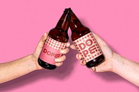 Craft beer bottles at party