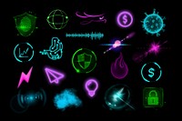 Neon technology illustration sticker set psd