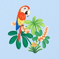 Macaw bird illustration, blue floral design