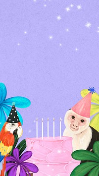 Birthday animal mobile wallpaper, purple design