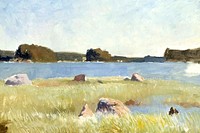 Lake nature painting background, summer design