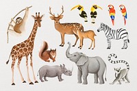 Cute wild animals illustration set