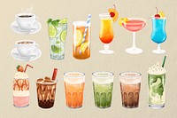 Drinks & beverages illustration sticker set psd