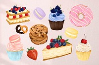 Desserts illustration collage element set psd