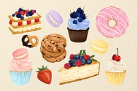 Desserts illustration sticker set psd