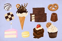 Desserts illustration sticker set psd