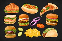 Fast food illustration sticker set psd