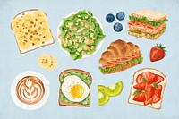 Breakfast illustration sticker set psd