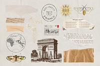 Travel ripped paper journal illustration sticker set psd