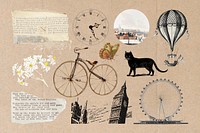 Travel journal illustration collage element set psd