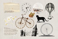 Travel journal illustration sticker set psd