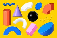 3D shapes illustration collage element set psd