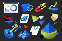 3D business icons illustration collage element set psd