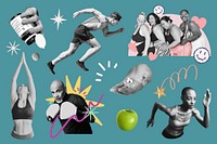 Sport & exercise lifestyle remix collage element set psd