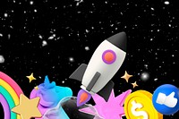 3D space rocket background, black galaxy graphic