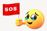 Emoji holding sos flag mockup, 3D rendered design psd