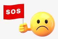 Emoji holding sos flag mockup, 3D rendered design psd