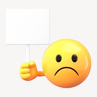 Emoji holding sign, 3D rendered emoticon