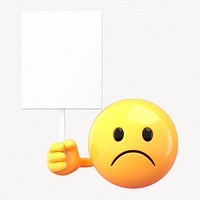 3D emoji holding blank sign, sad emoticon