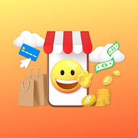 E-commerce business emoji, 3D online shopping 