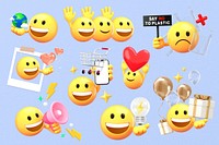 3D emoji & events collage element set psd