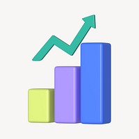 Increasing bar graph 3D rendered clipart graphic