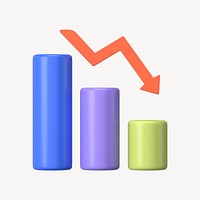 Decreasing bar graph 3D rendered clipart graphic