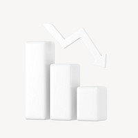 White decreasing bar graph 3D rendered graphic psd