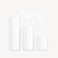 White negative bar graph 3D rendered clipart graphic