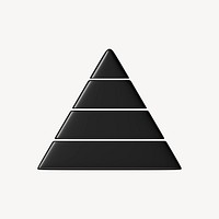Black pyramid chart graph 3d rendered shape, business clipart