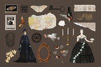 Vintage women Ephemera illustration collage element set psd