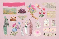 Vintage women illustration collage element set psd