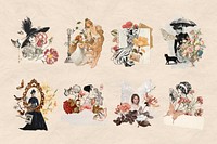 Women Ephemera remix illustration sticker set psd