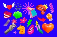 Funky icons illustration sticker set psd