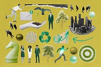 Sustainable business illustration collage element set psd