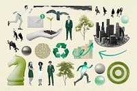 Sustainable business illustration sticker set psd